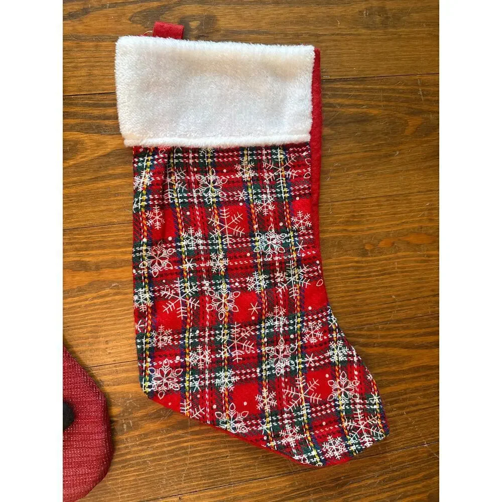 Christmas Stocking Bundle (2) Reindeer 3D Stocking and Plaid Felt Stocking